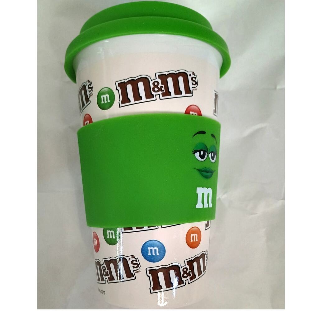 Green M&M Ceramic Mug & To-Go Coffee Cup Set w/ Lid | Tea Drinkware Collectible - Picture 3 of 10